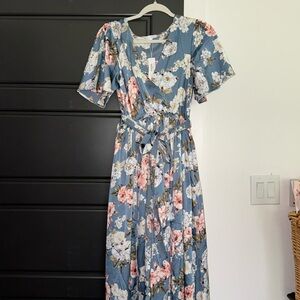 Sicily blue floral satin Baltic born dress